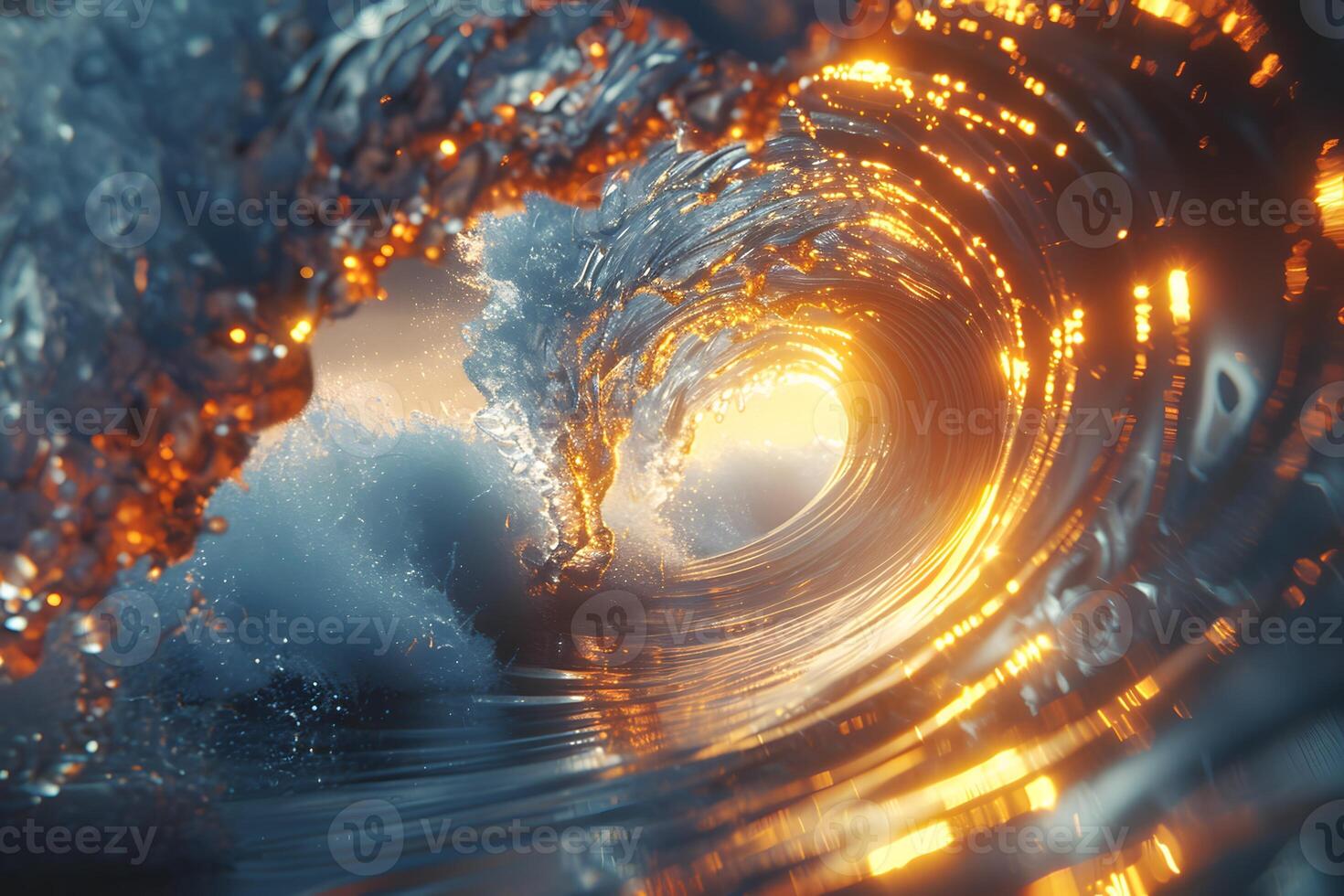 Spectacular View Inside a Sunlit Ocean Wave with Glowing Splashes and Ripples - Nature and Water Concept for Wall Art and Decor photo
