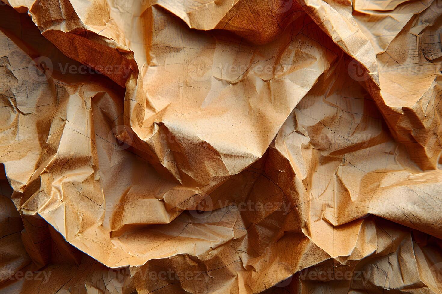 Abstract Crumpled Brown Paper Texture for Background, Design, or Artistic Projects photo