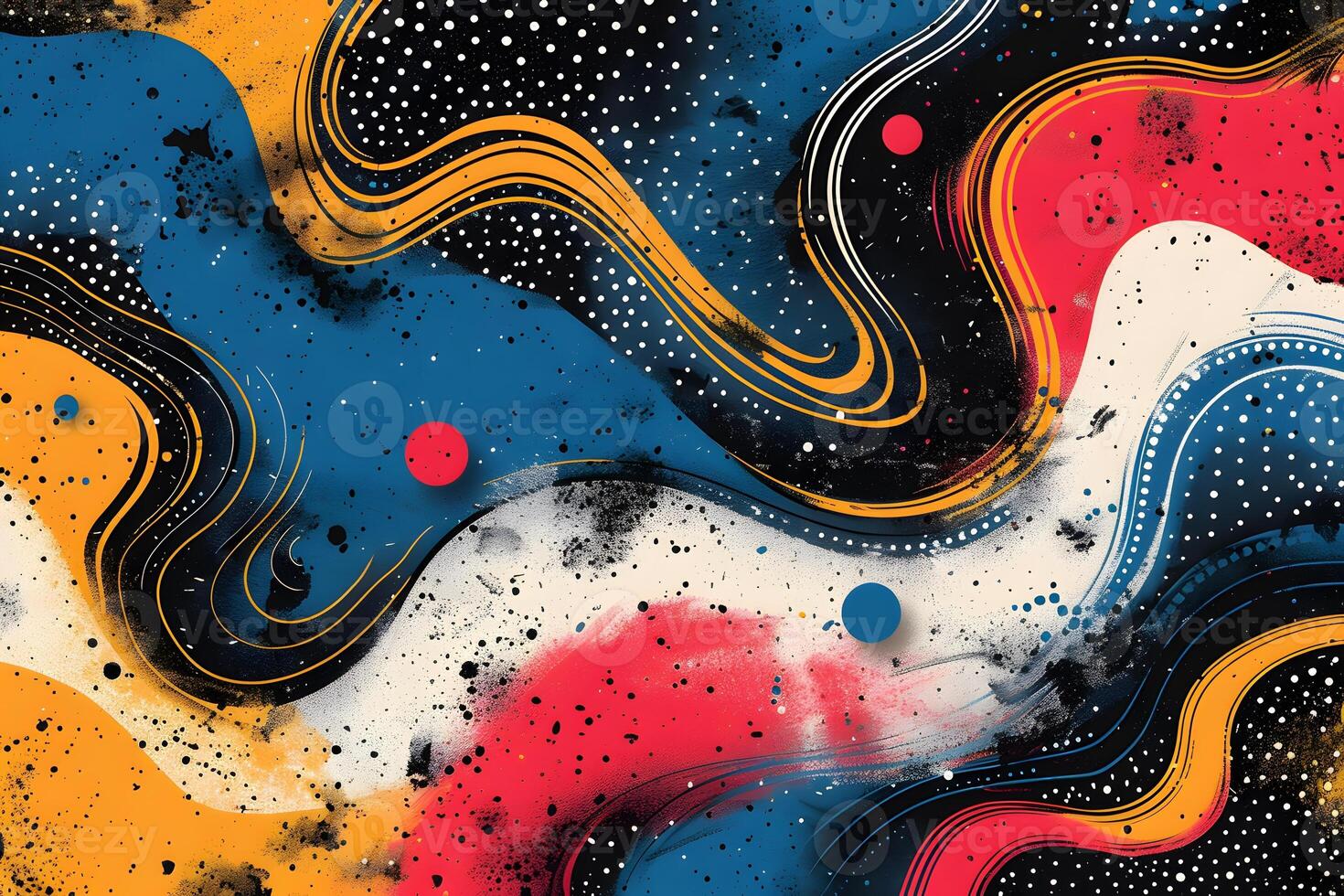 Abstract Colorful Swirl Pattern with Dots and Splashes - Modern Art Design for Prints and Posters photo