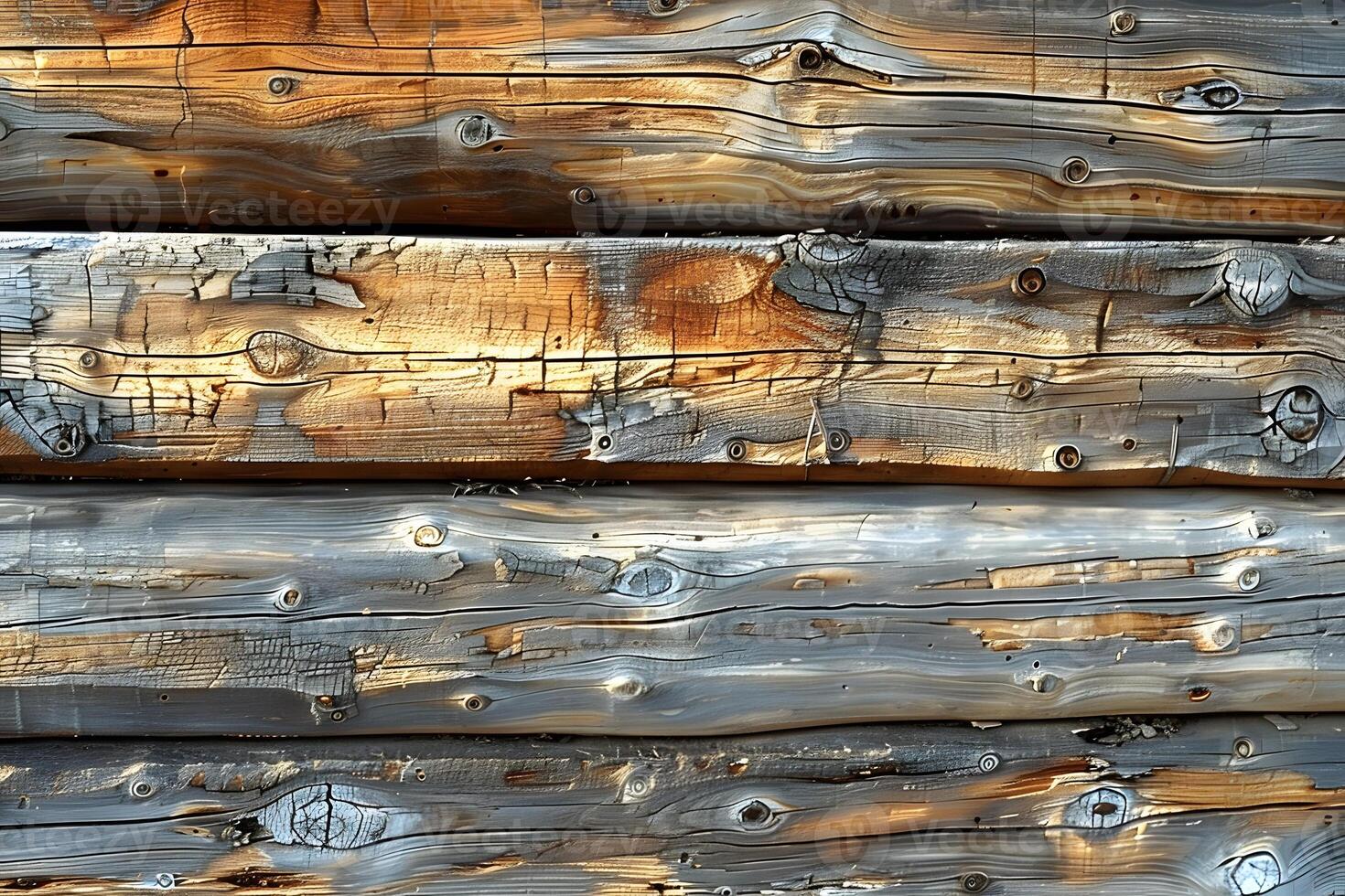 Rustic Wooden Log Wall with Natural Weathered Texture for Background, Design, Print, Card, Poster photo