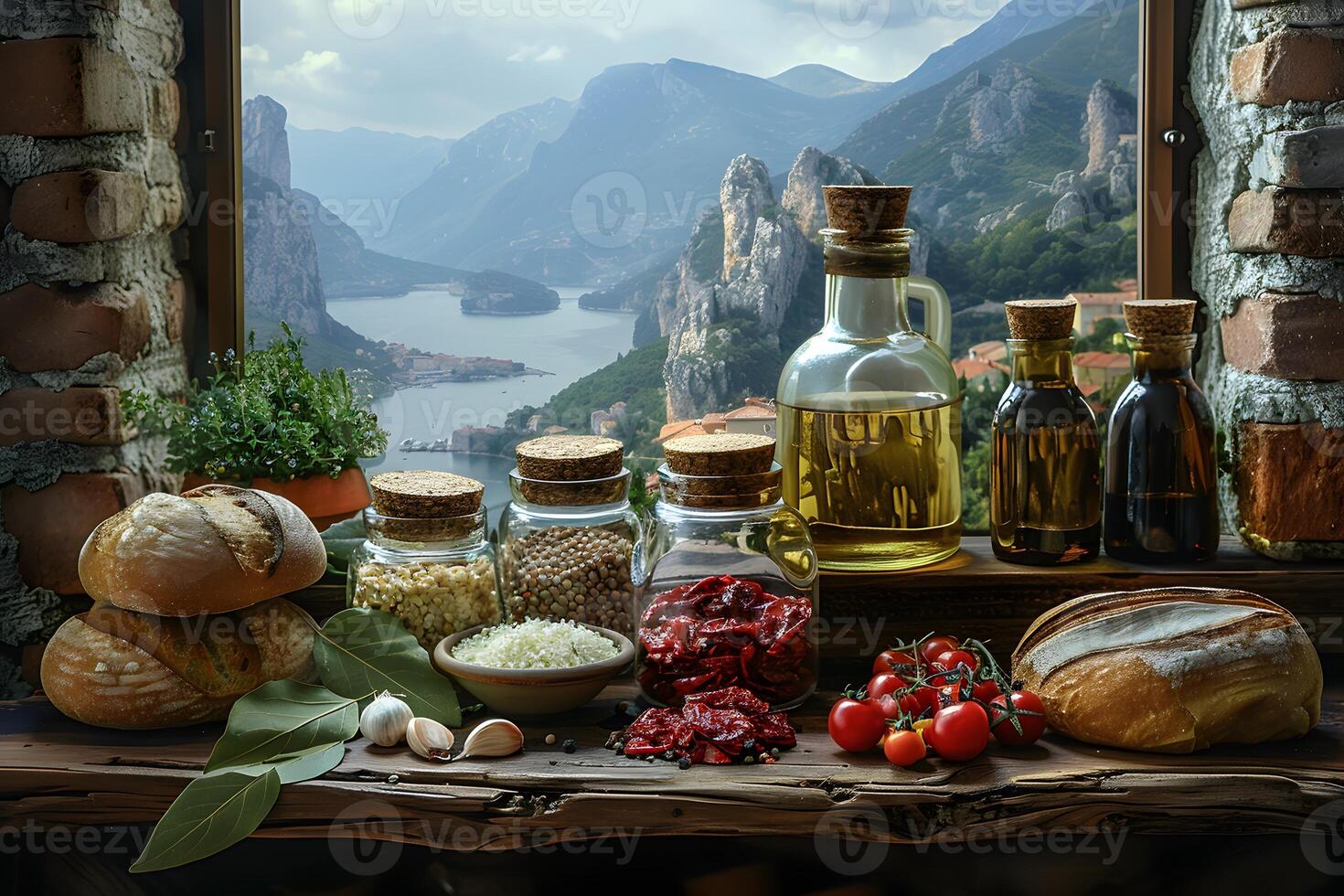 italiano cocina ingredientes con Mediterráneo montaña y lago ver - culinario viaje inspiración foto