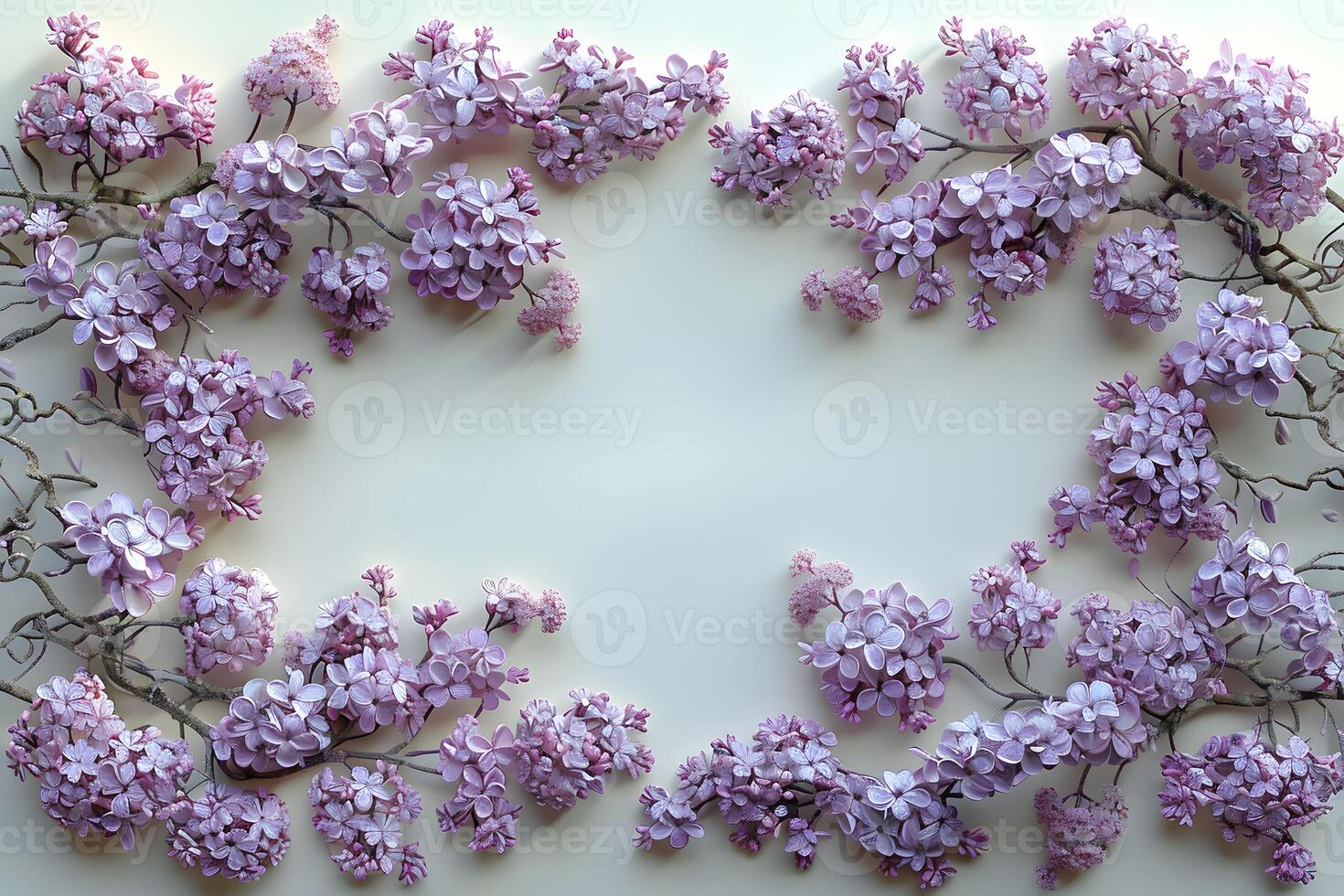 Spring Floral Frame with Purple Blossoms for Seasonal Greeting Cards and Posters photo