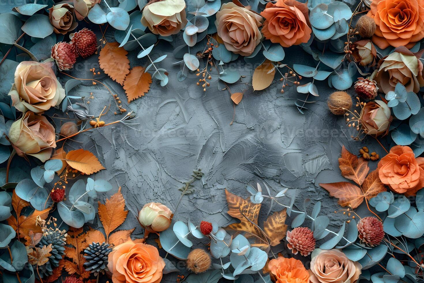 Autumn Floral Arrangement with Roses and Leaves for Seasonal Decor Print or Poster Design photo