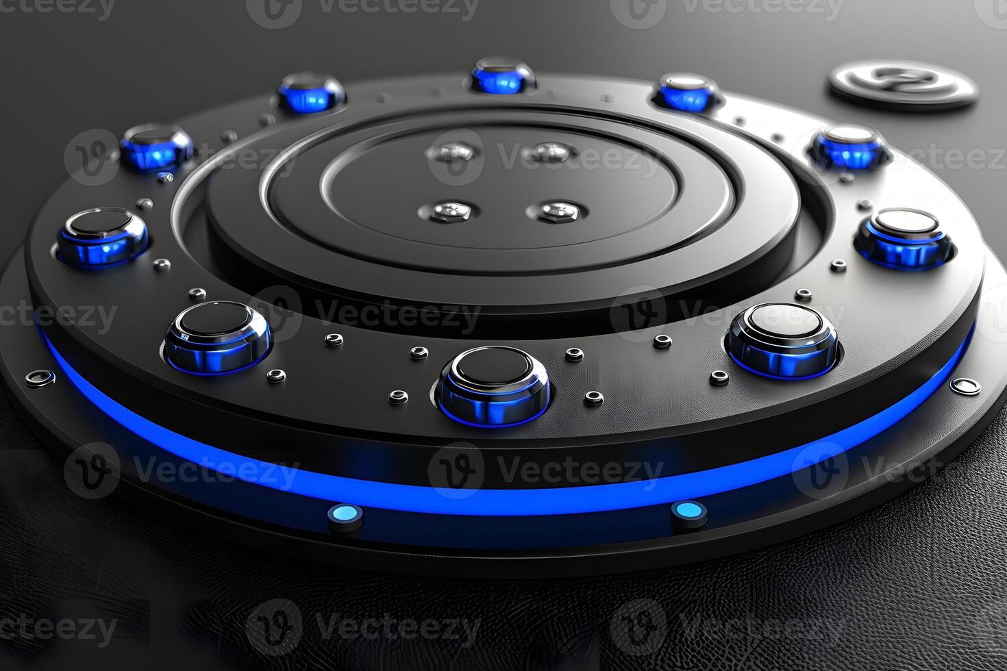 Futuristic Black Circular Device with Blue LED Lights for Tech Design photo