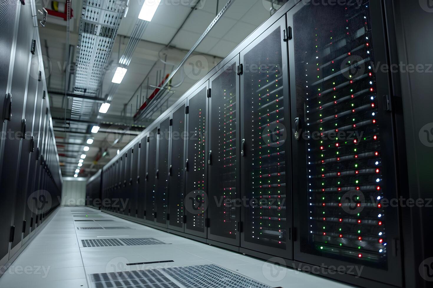 Modern Data Center with Server Racks and Advanced Networking Equipment for IT Infrastructure and Cloud Computing photo