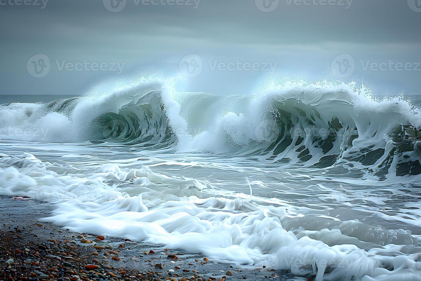 Dramatic Ocean Waves Crashing on a Rocky Shore - Coastal Nature Scene for Print or Poster photo