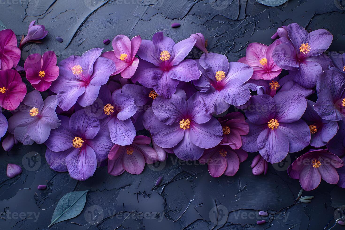 Purple and Pink Hibiscus Flowers Arrangement - Floral Background for Design, Poster, or Print photo