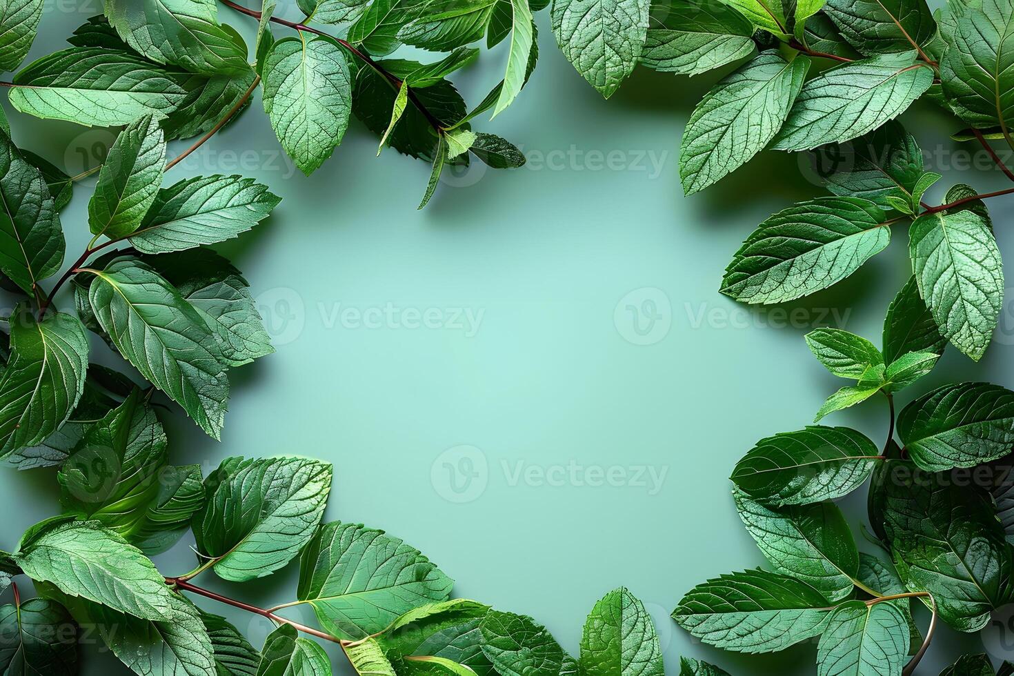 Nature-Inspired Green Leaf Frame Background for Design, Poster, or Card photo