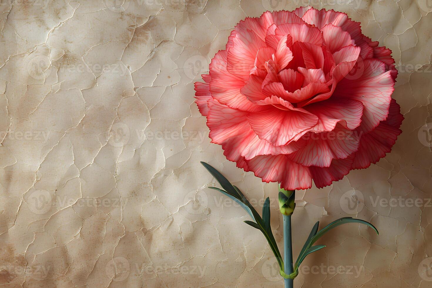 Red Carnation Flower Against Cracked Textured Background - Floral Design for Spring Decor, Poster, Card photo