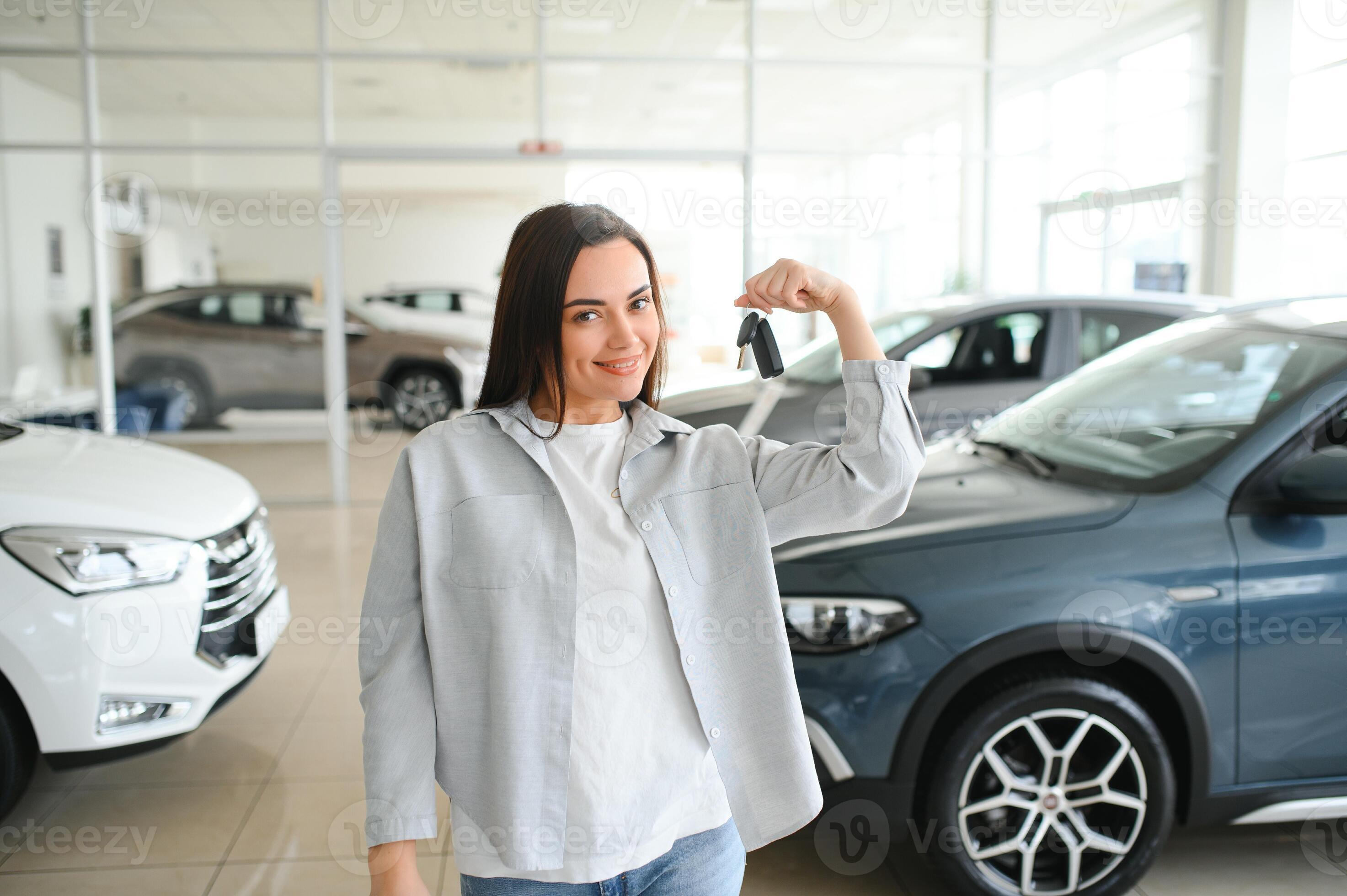 Happy friendly woman customer female buyer client chooses auto wants to - Cathy Wants To Buy A New Watch Online