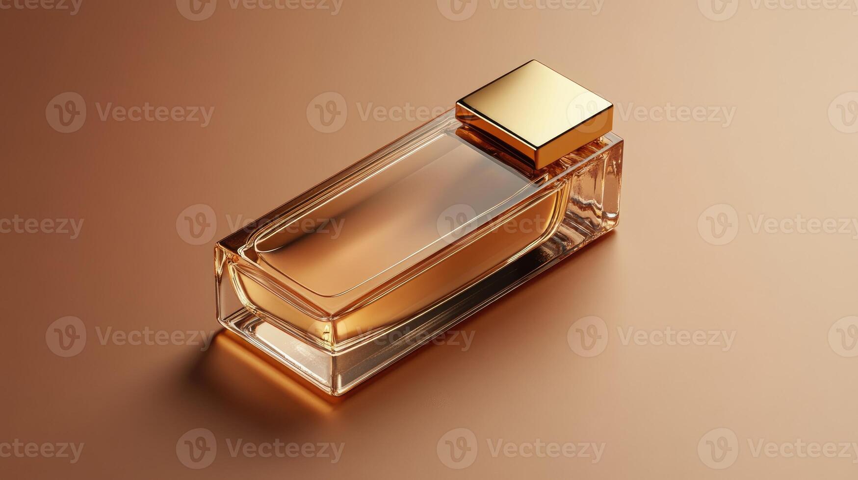 Transparent perfume bottle casting a shadow on a tabletop photo