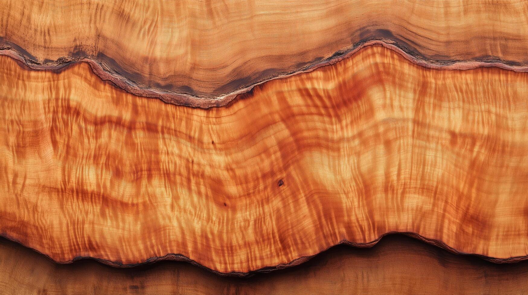 A wooden surface with a brown color. The surface has a wavy texture, and it is a piece of wood with a natural grain. photo