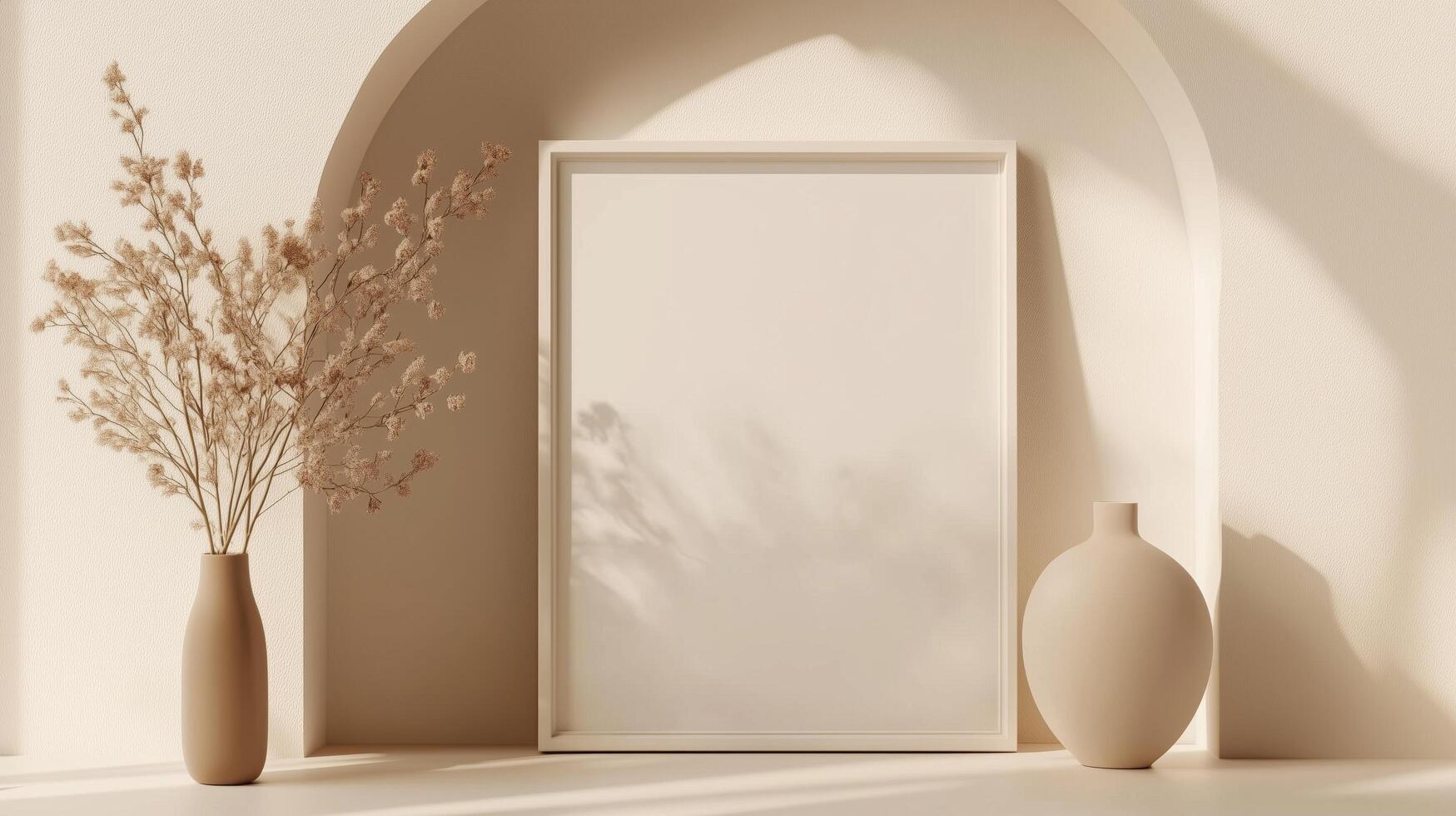 Vertical frame for mockup. room interior with mock up photo frame.