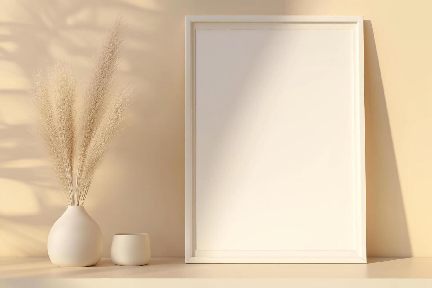Vertical frame for mockup. room interior with mock up photo frame.