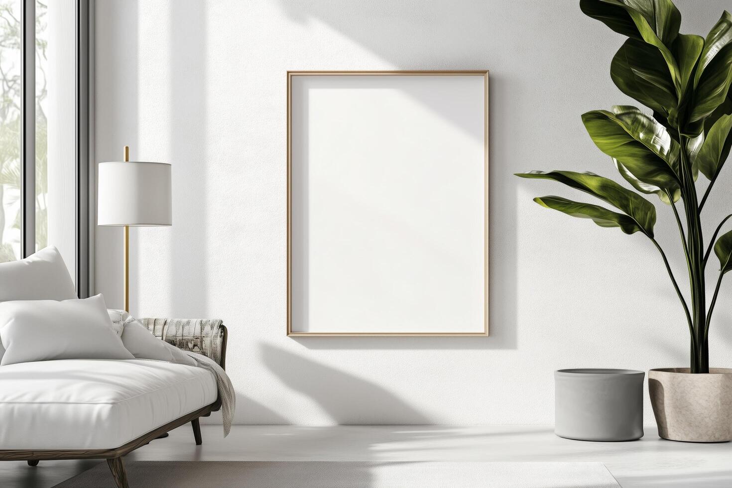 Vertical frame for mockup. room interior with mock up photo frame.