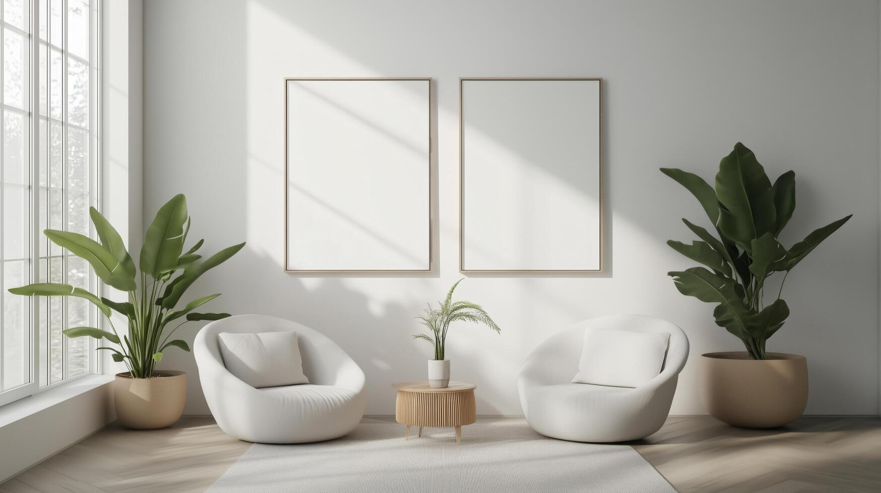 Vertical frame for mockup. room interior with mock up photo frame.