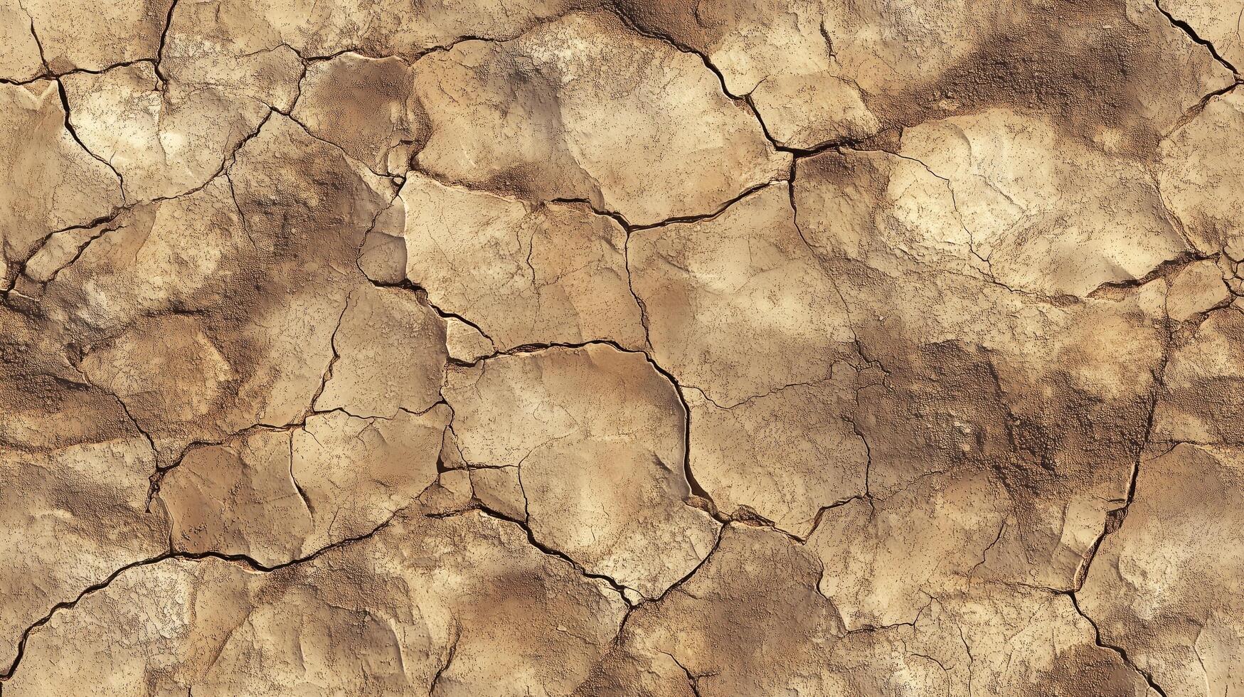 A cracked and broken surface with a lot of dirt and debris. The image has a rough and rugged appearance. photo