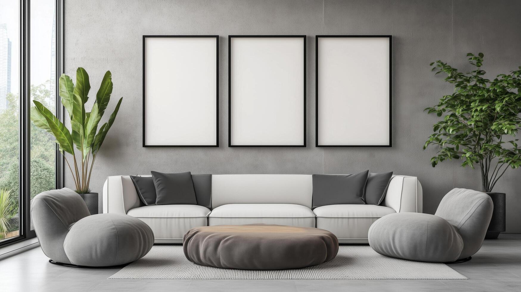 Vertical frame for mockup. room interior with mock up photo frame.
