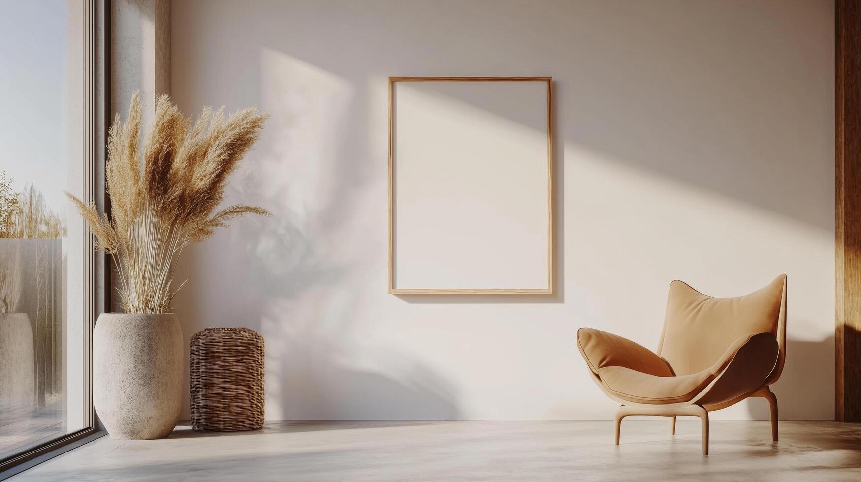 Vertical frame for mockup. room interior with mock up photo frame.