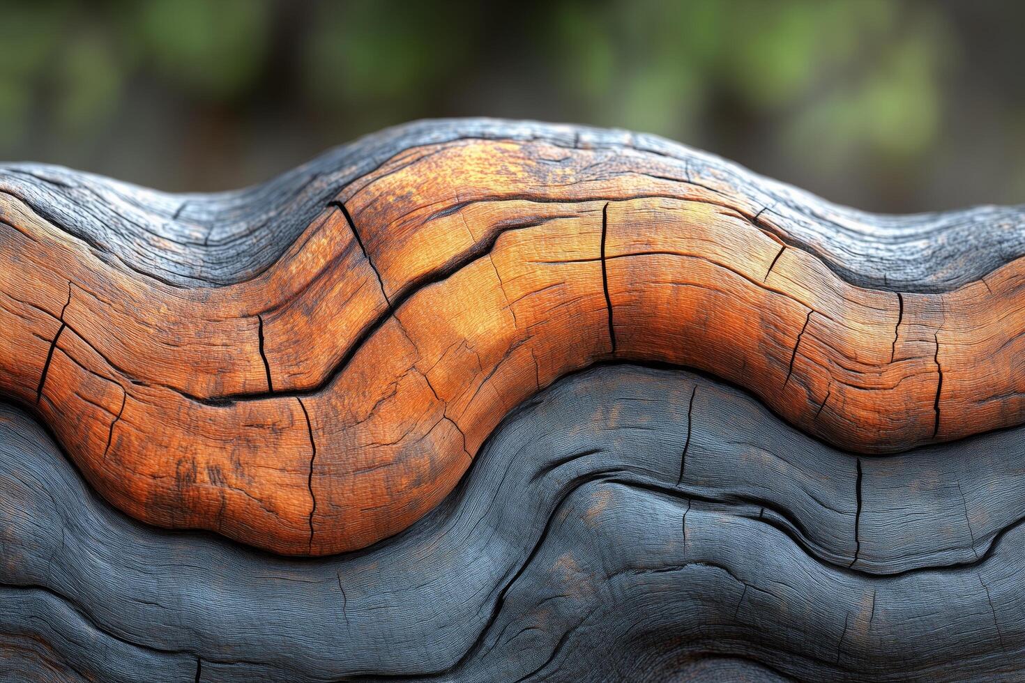 A piece of wood with a rough, jagged texture. The wood appears to be charred and has a dark, burnt appearance. Scene is one of decay and destruction photo