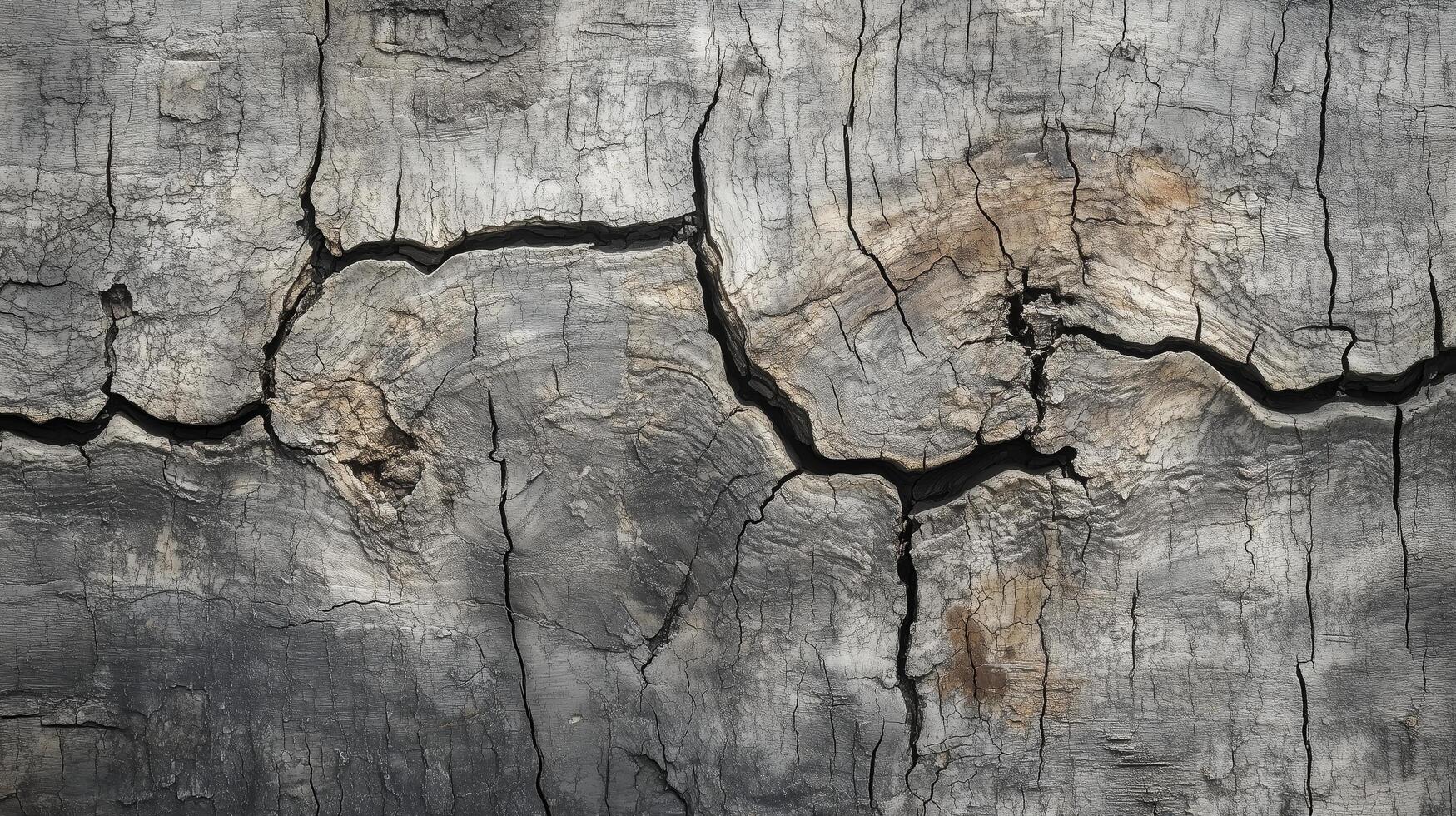 A wooden surface with a lot of cracks and splinters. The wood appears to be old and worn, with a rough texture. The cracks and splinters give the surface a sense of decay photo