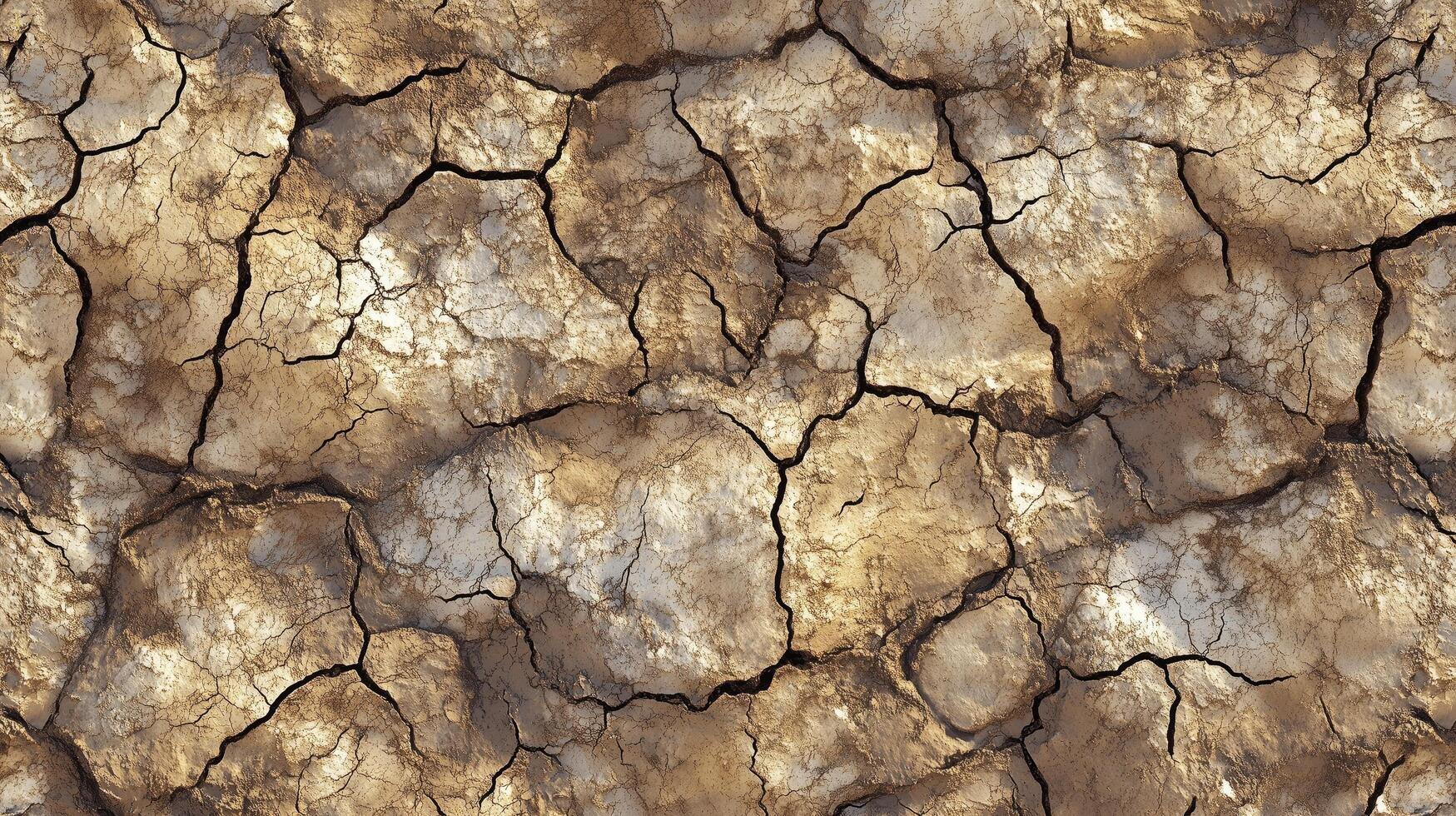 A cracked and broken surface with a lot of dirt and debris. The image has a rough and rugged appearance. photo