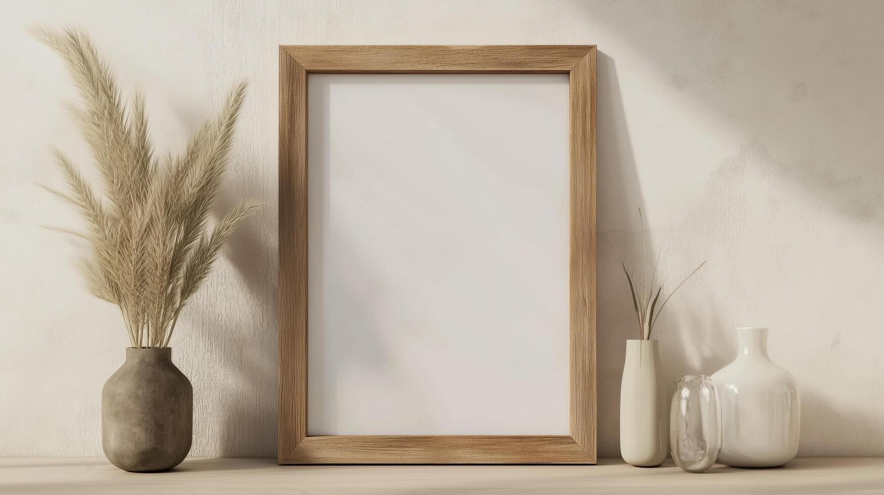 Vertical frame for mockup. room interior with mock up photo frame.