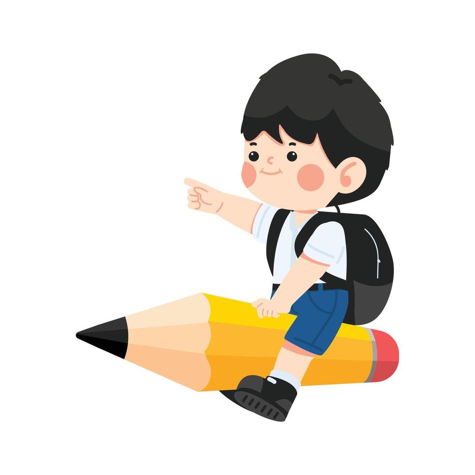 boy student flying on Pencil back to school vector