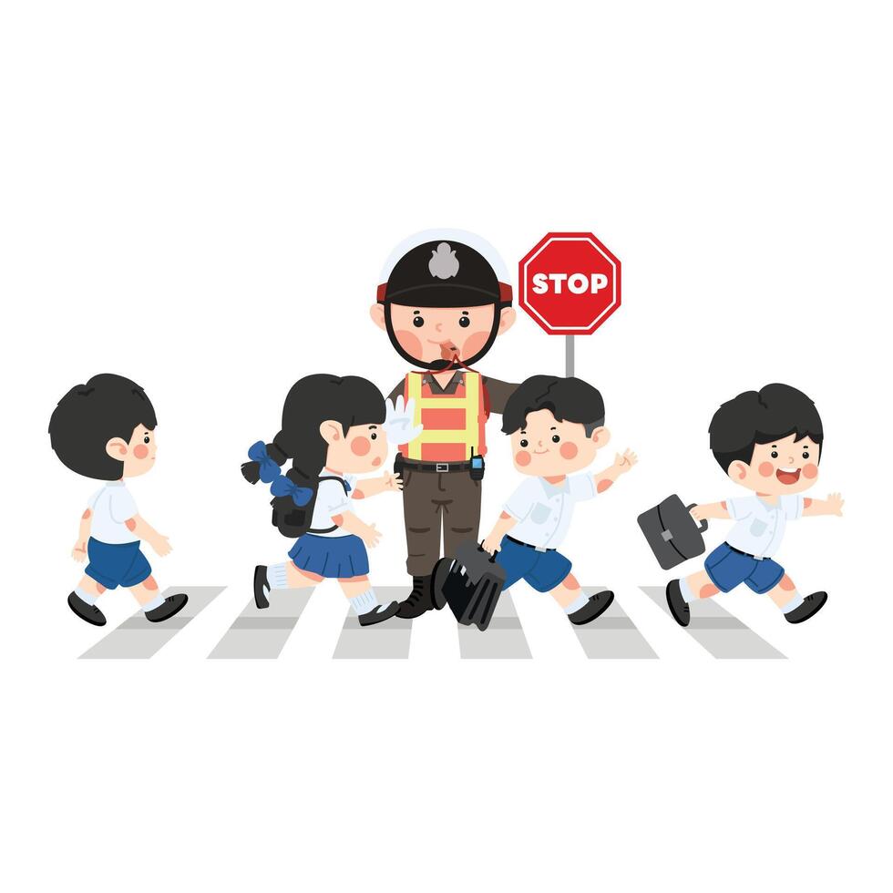 Students walk across the crosswalk Traffic Concept vector