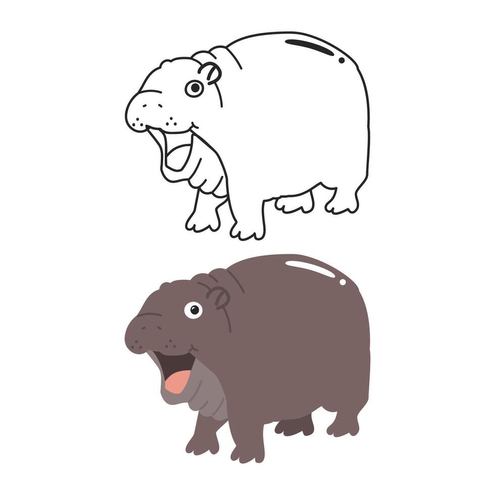 baby hippo doodle for coloring book page vector