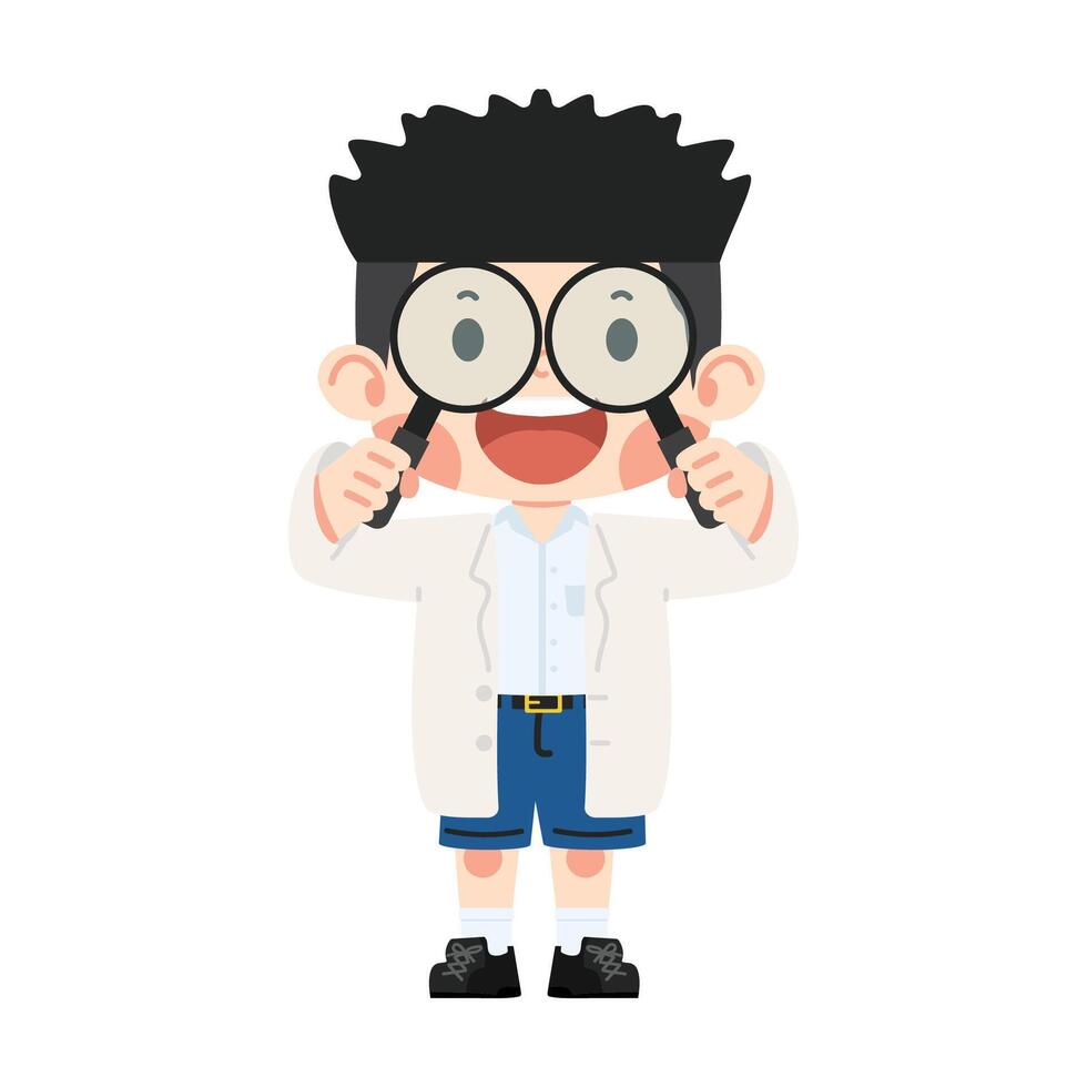 Boy Scientist Looking Through a Magnifying vector