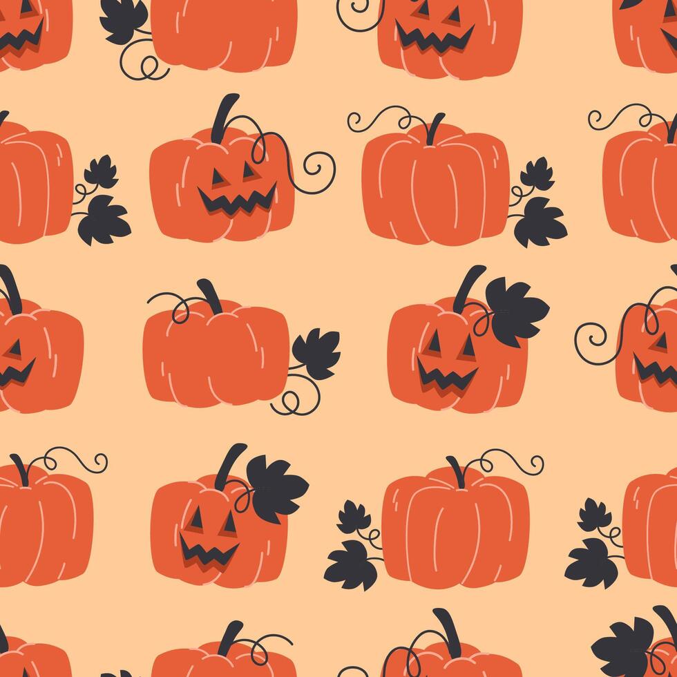 Seamless Pattern of Pumpkin Lanterns with Faces for Halloween vector