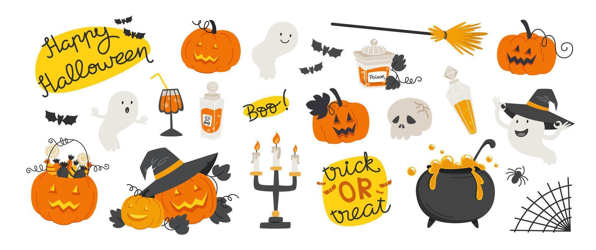 Halloween Element Set with Ghosts, Pumpkins, Potions vector
