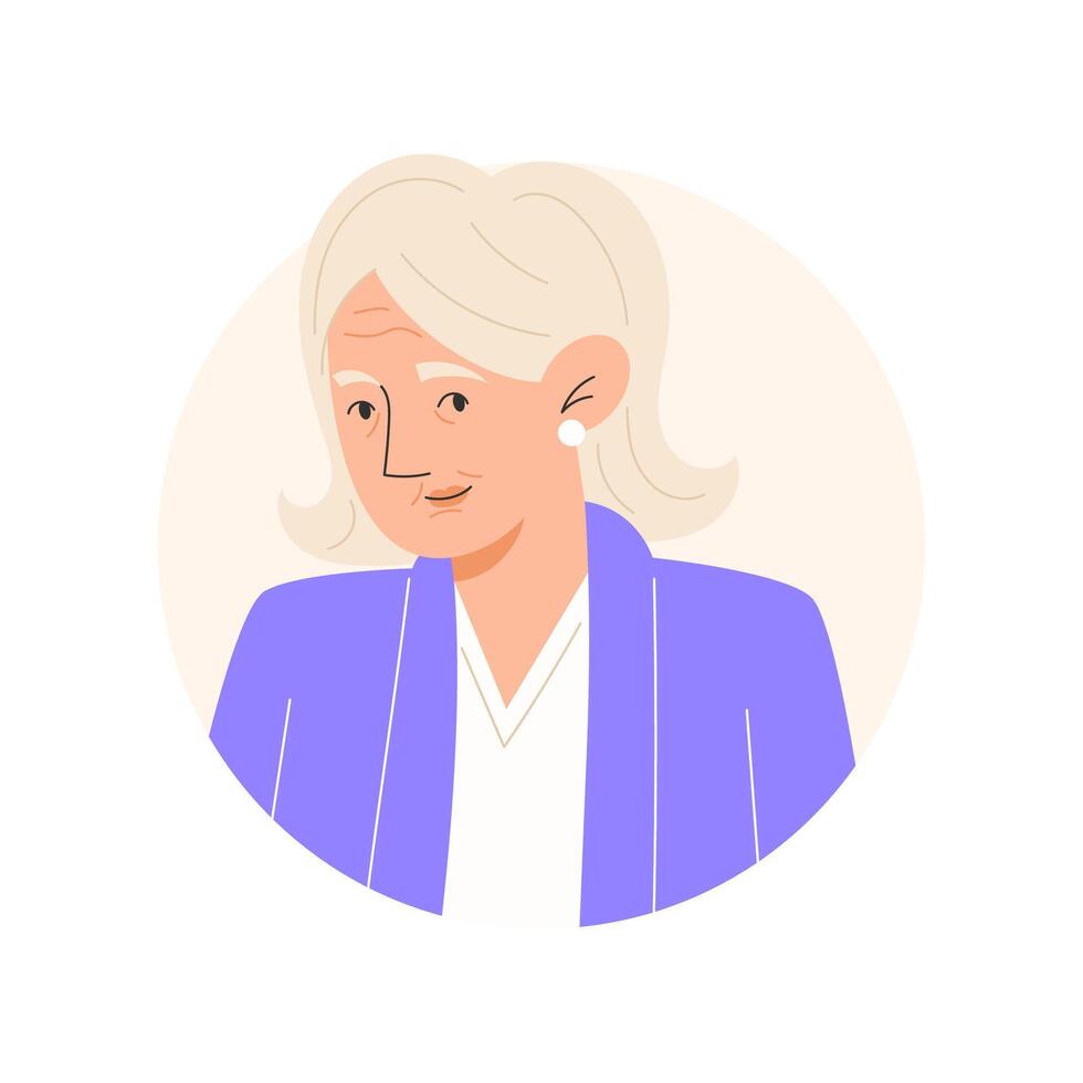 User icon with elderly woman with gray hair in flat style vector