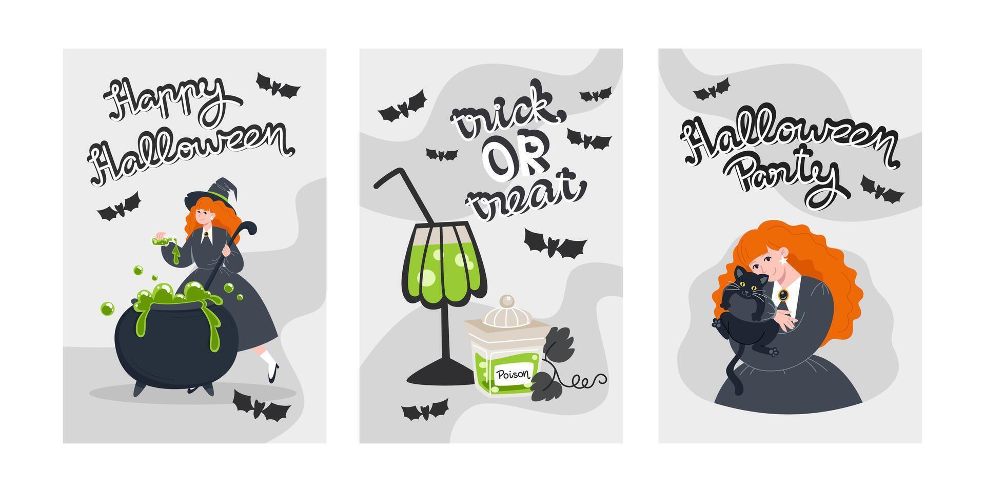 Brewing Magic Halloween Party with Witch and Black Cat vector