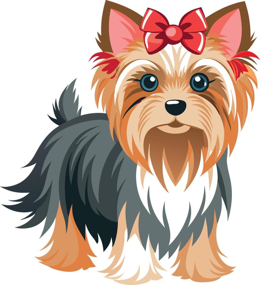 A cute dog with a red bow on its head vector
