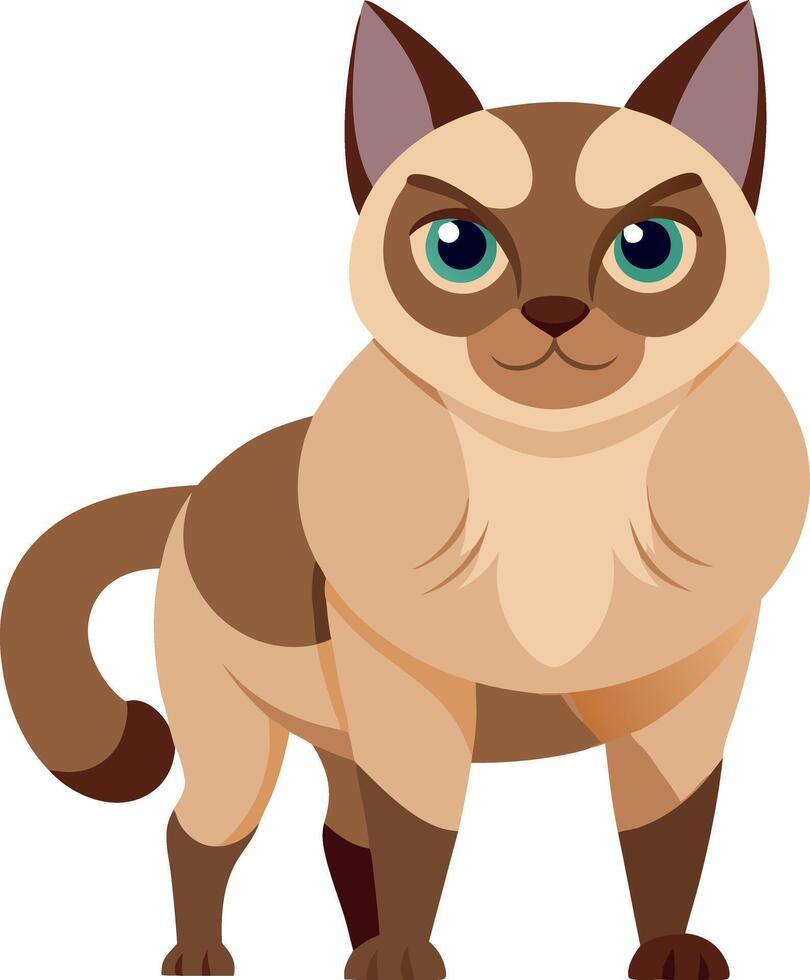 A cartoon cat with a green eye stands on a white background vector
