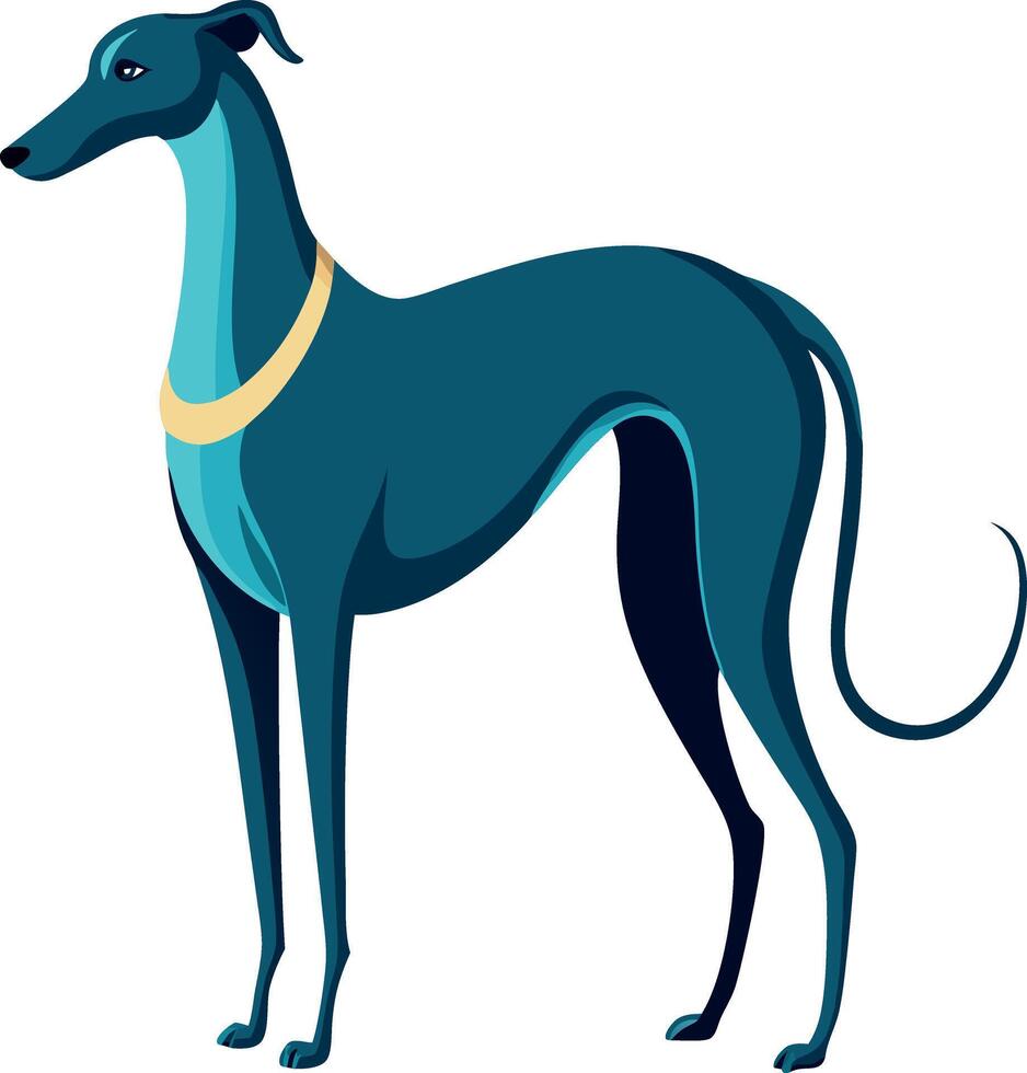 A blue dog with a gold collar stands on a white background vector
