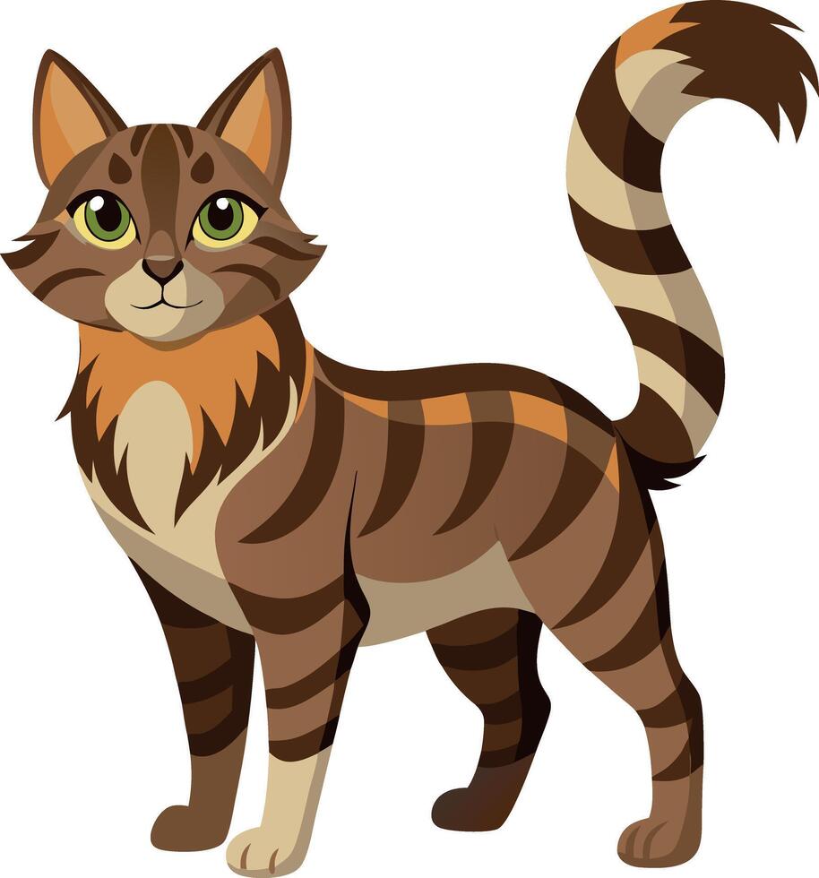 A cat with a green eye stands on a white background vector