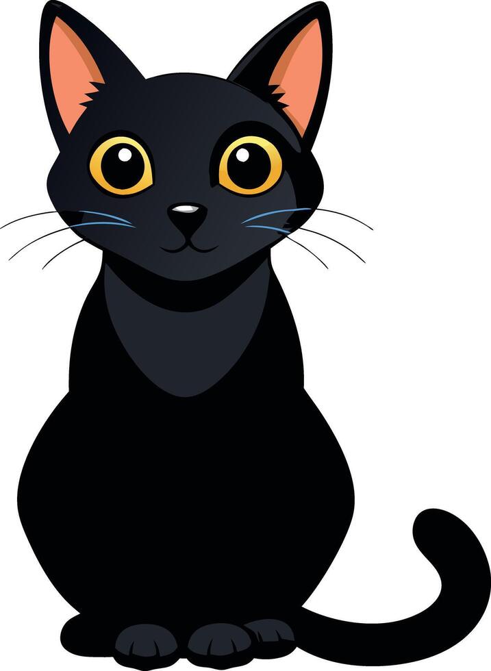 A black cat with blue eyes is sitting on a white background vector