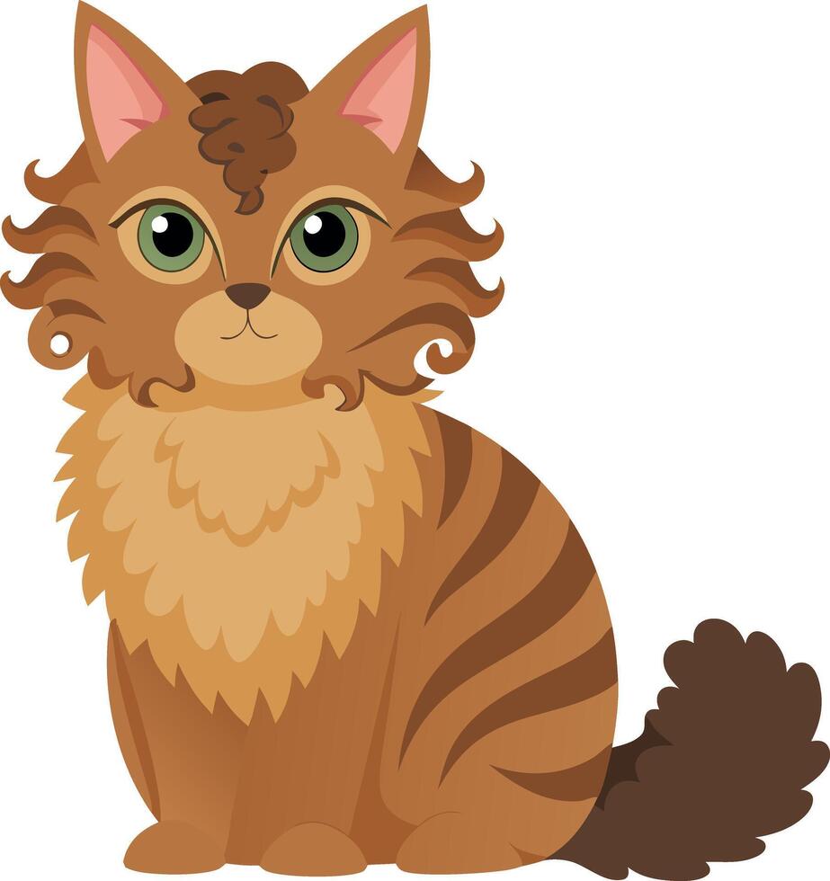 A cat with a fluffy tail and a green eye is sitting on a white background vector