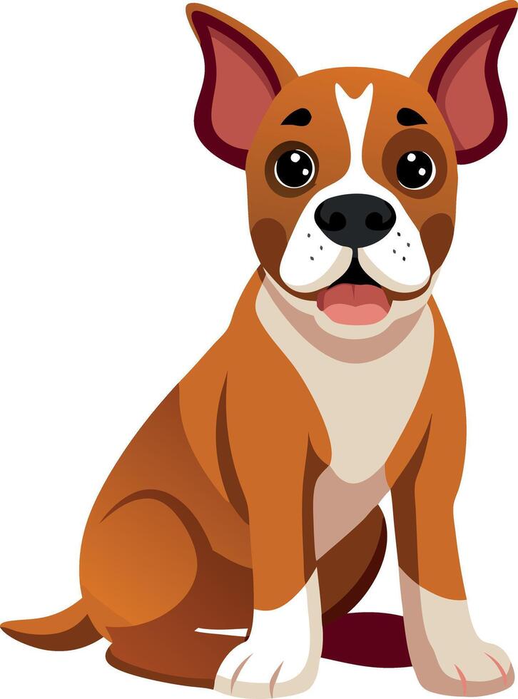 A cute brown and white dog is sitting on a white background vector