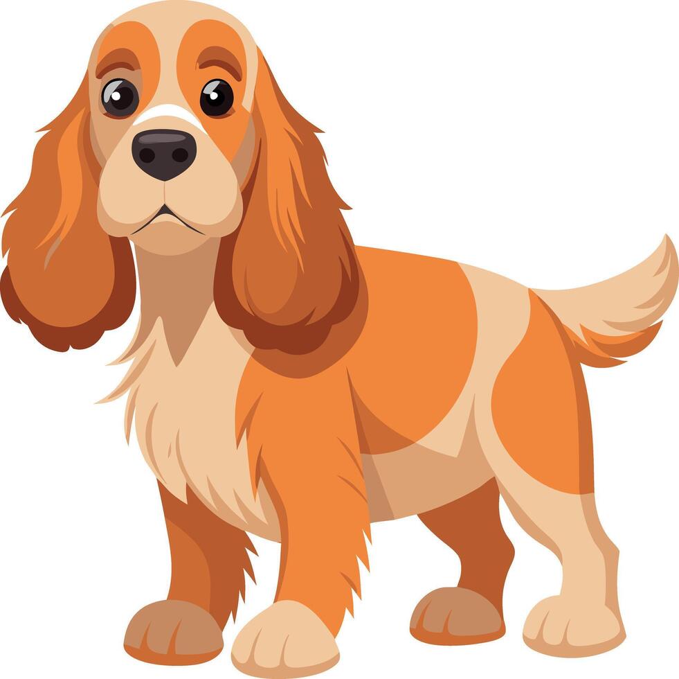 A cartoon dog with a brown and white coat stands in front of a white background vector