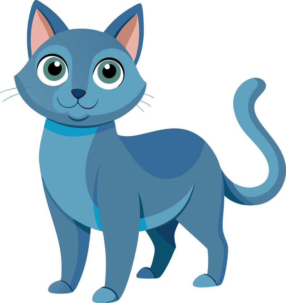 A blue cat with a collar is standing on a white background vector