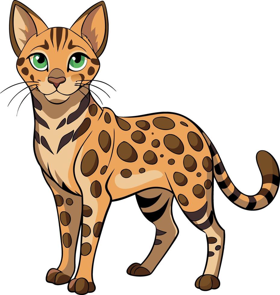A cartoon cat with green eyes stands in front of a white background vector