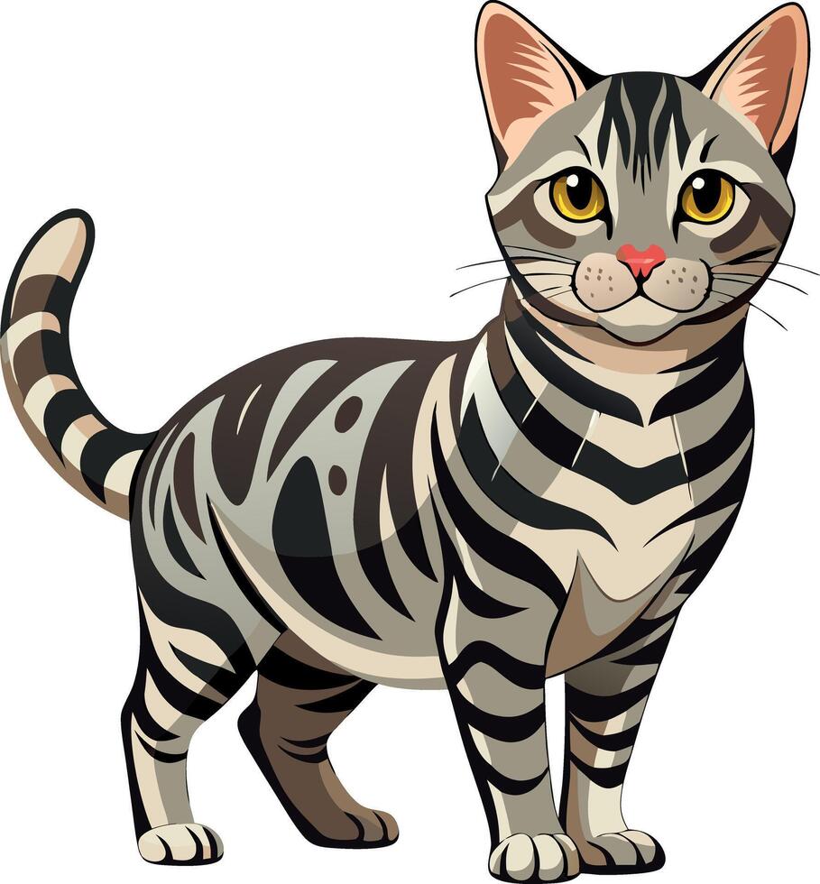 A striped cat is standing on a white background vector