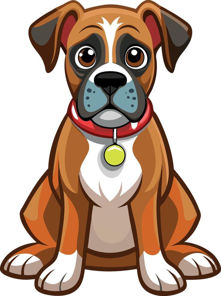 A cartoon dog with a red collar sits on a white background vector