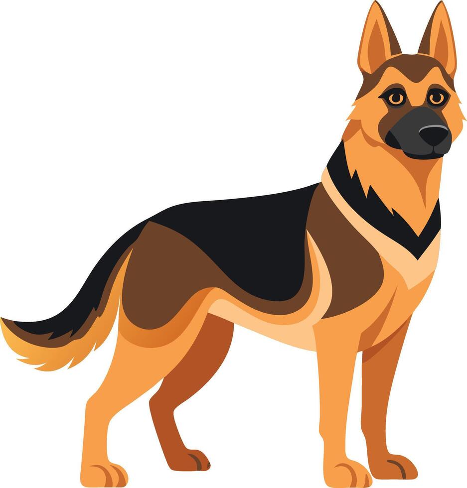 A brown and black dog with a black nose stands in front of a white background vector