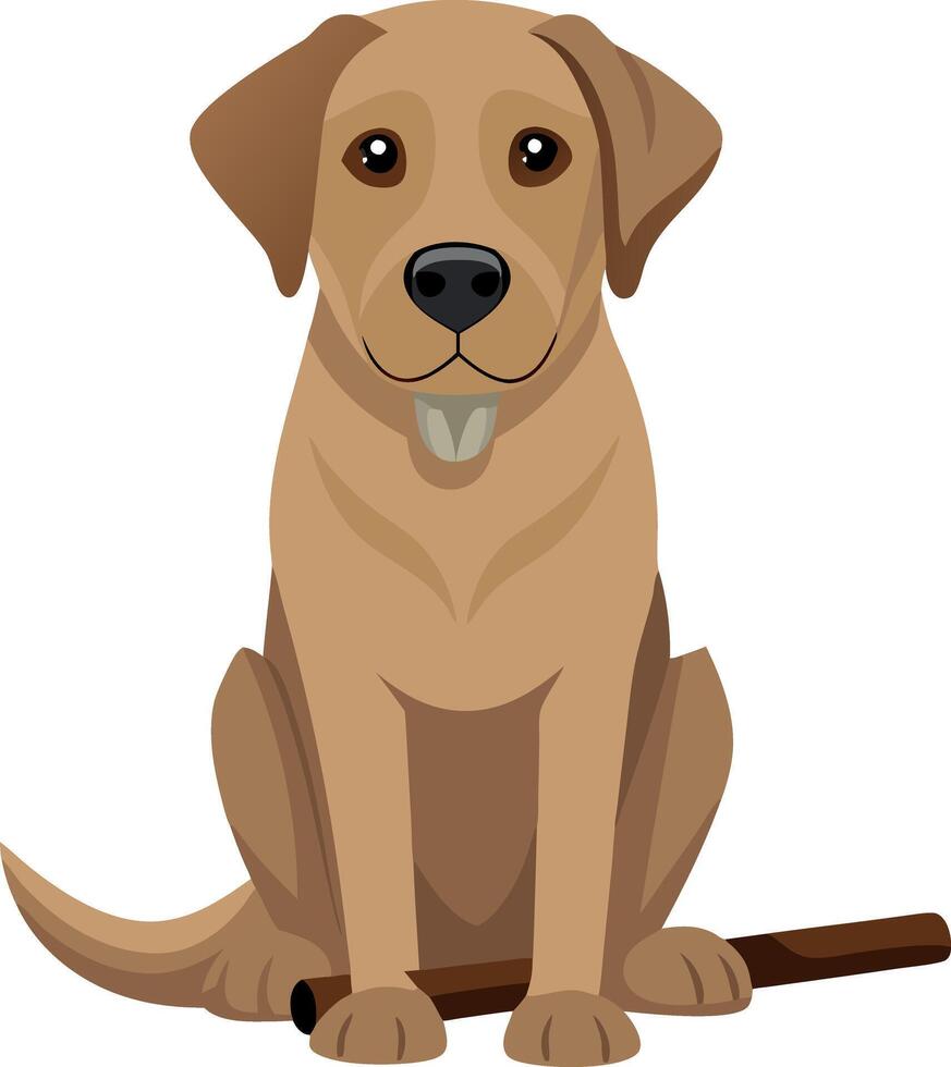 A cartoon dog is sitting on the ground with a stick in front of it vector