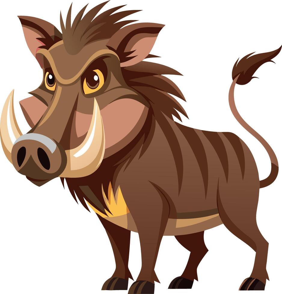 A cartoon of a brown wild boar with a big snout and long hair vector